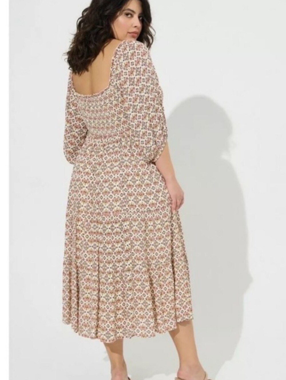 NEW Torrid Floral Smocked Bodice Tiered Midi Dress Puff Sleeve Peasant Prairie 2